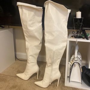White Tall Patent Leather Thigh High knee Boots